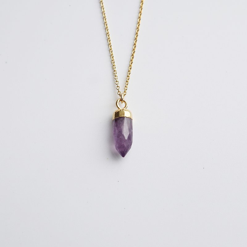 切面天然紫水晶尖柱項鍊 - 14K注金 - 原石 - 天然石 - 項鍊 - 寶石 紫色