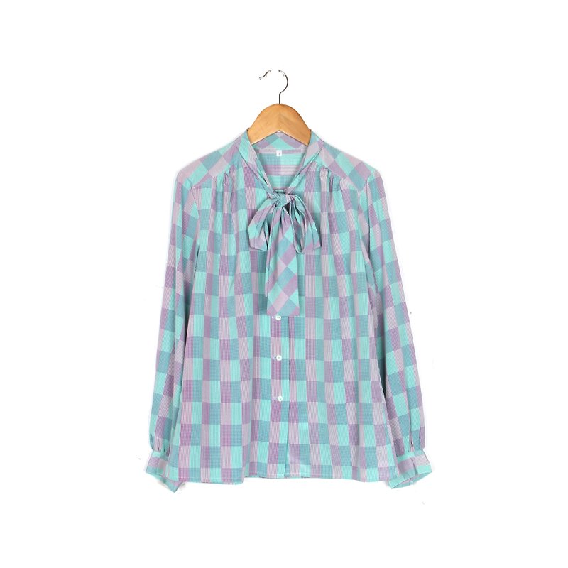 [Eggs] mint plant vintage vintage shirt printing Berry - Women's Shirts - Polyester Blue