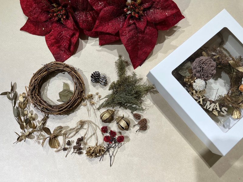 DIY Material Pack Xmas Christmas Wreath Christmas Dried Flowers Gift Exchange - ช่อดอกไม้แห้ง - พืช/ดอกไม้ สีทอง