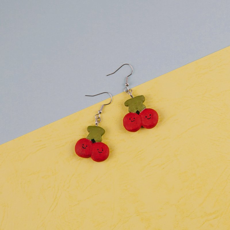 Cherry earrings / ClipOn handmade nonfired ceramic earrings Shop