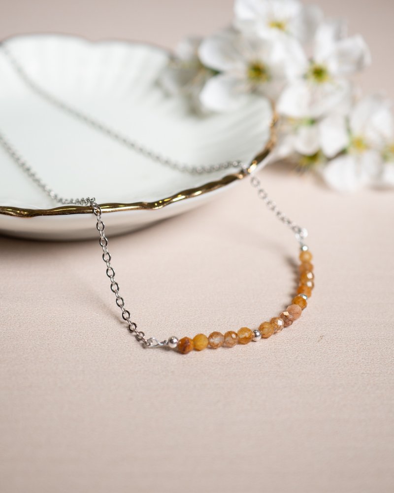 Gold Rutile Quartz Necklace, 925 Sterling Silver, Libra, Leo, Sagittarius gems - 項鍊 - 寶石 橘色