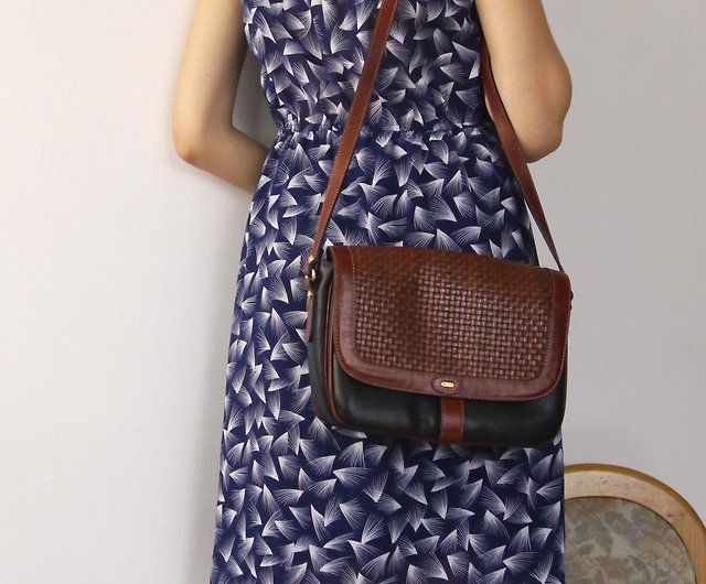 Bally vintage white brown woven leather flap crossbody handbag purse bag
