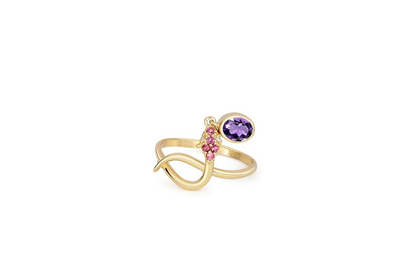 Snake ring with Amethyst. - General Rings - Precious Metals Gold