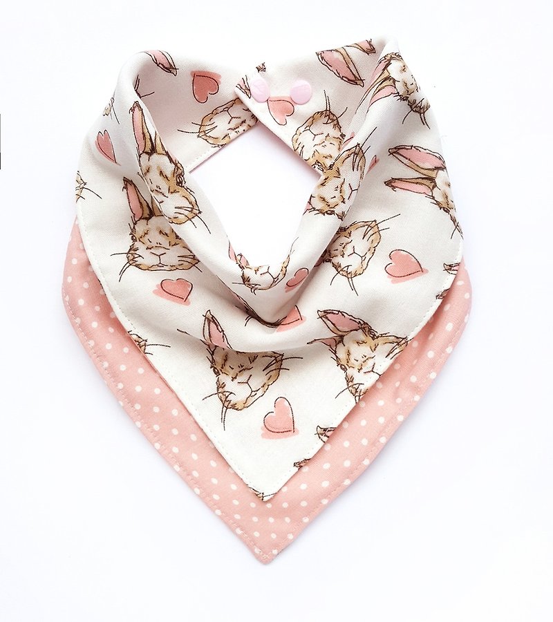 DOMOMO Alice Rabbit (Powder) - Double Yarn Double-sided Bib - Saliva towel scarf embroidery - ผ้ากันเปื้อน - ผ้าฝ้าย/ผ้าลินิน สึชมพู
