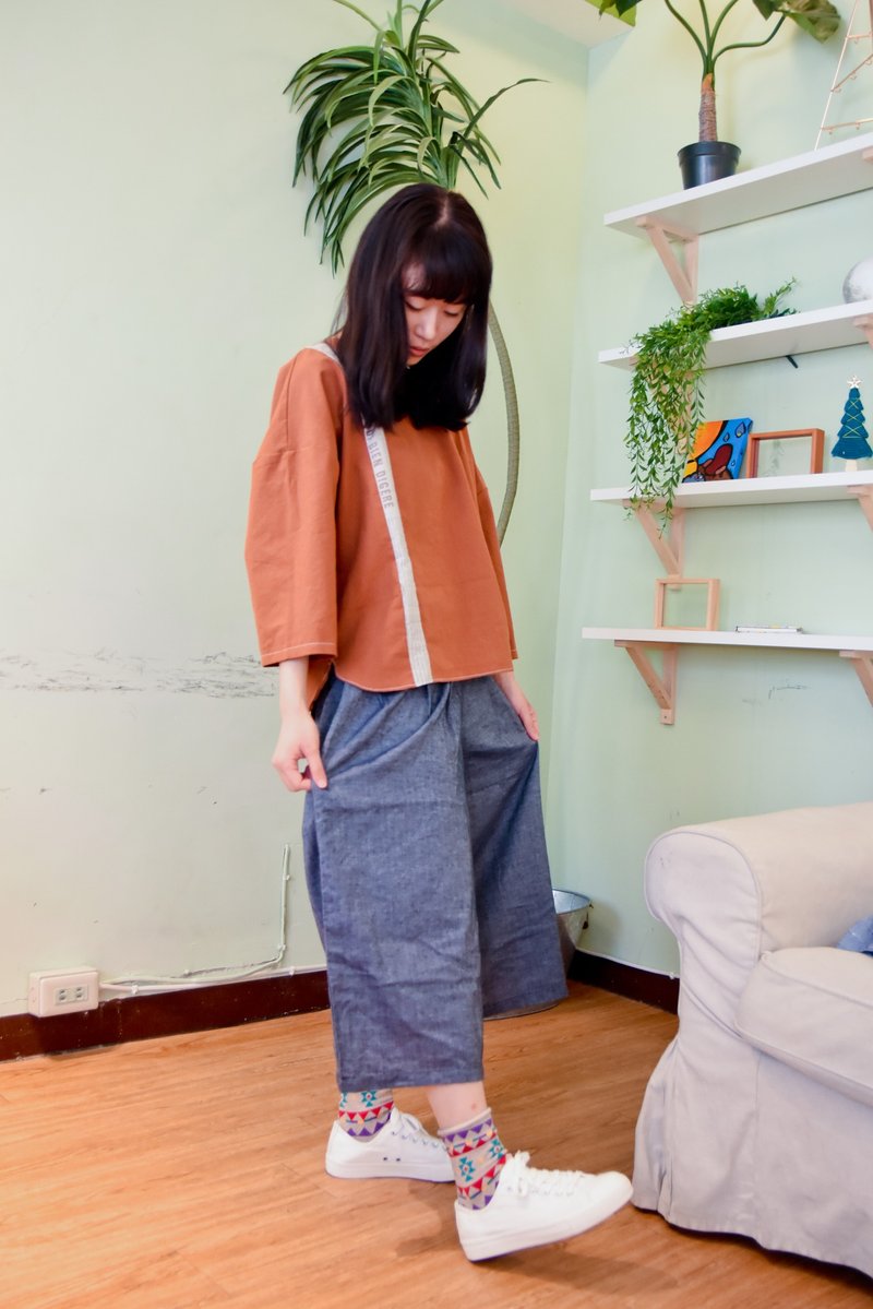 Cropped slim wide pants - Women's Pants - Cotton & Hemp Blue