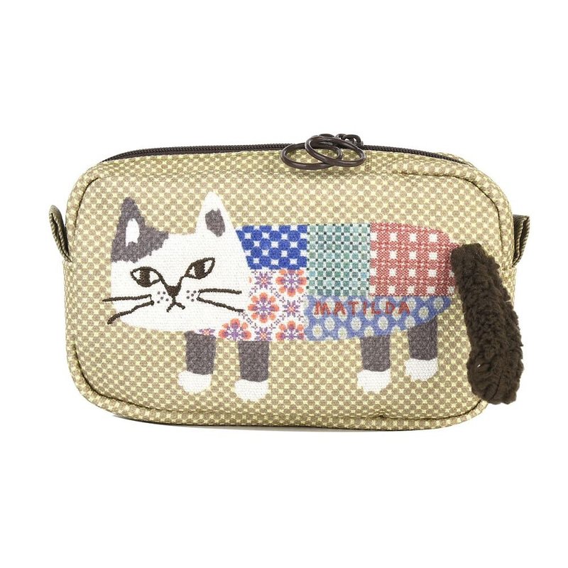 Kusuguru Japan cosmetic bag three-dimensional tail double zipper buckle small items coin purse - beige - กระเป๋าเครื่องสำอาง - เส้นใยสังเคราะห์ สีเหลือง