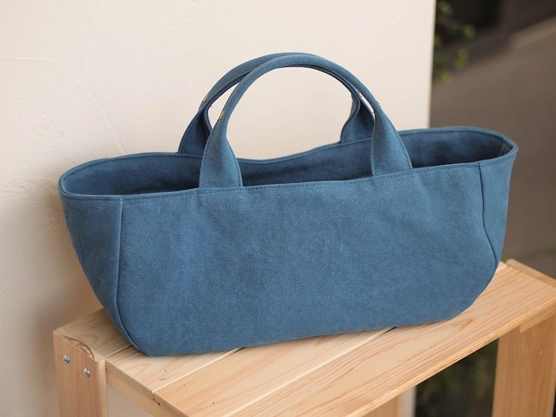 Round tote with lid Yokonaka (mineral blue) - Handbags & Totes - Cotton & Hemp 