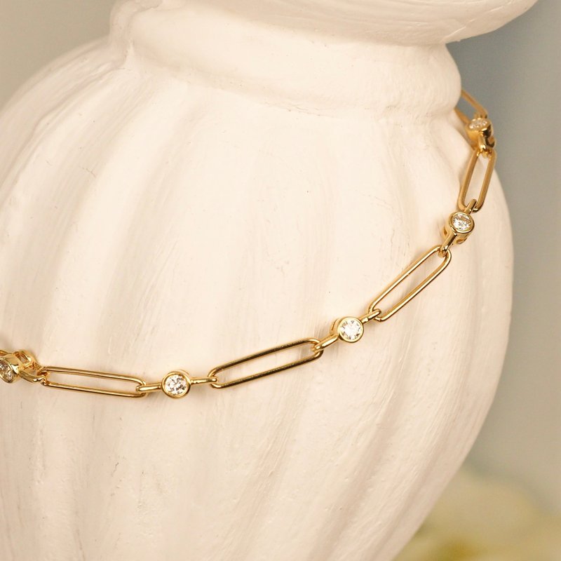 18K金鑲邊鑽石手鏈 18K Gold The Bezel Diamond Link Chain Brac - 手鍊/手環 - 貴金屬 