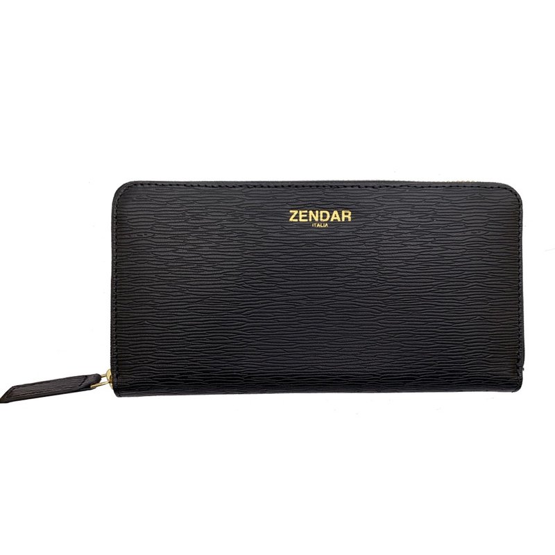 ZENDAR 限量1折 頂級羊皮極光紋拉鍊長夾 全新專櫃展示品 - 錢包/皮夾/長短夾 - 真皮 黑色