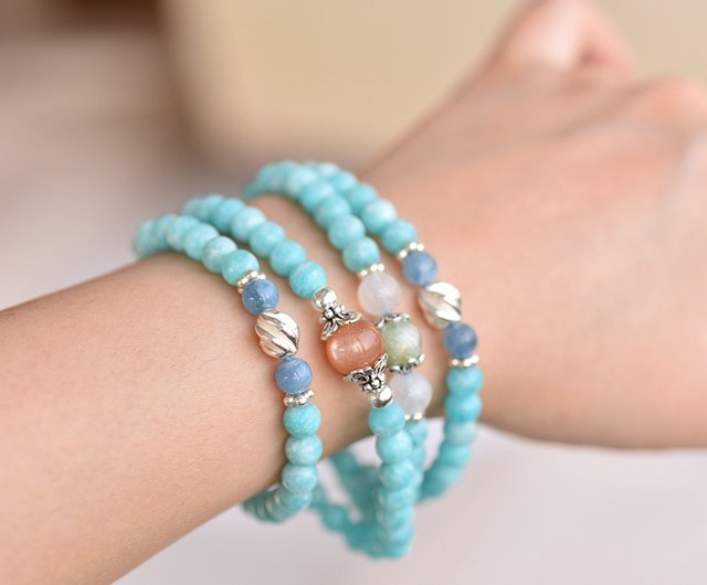 天河石+ 太陽石+ アクアマリン + ムーンストーン 108 数珠 / 仏数珠