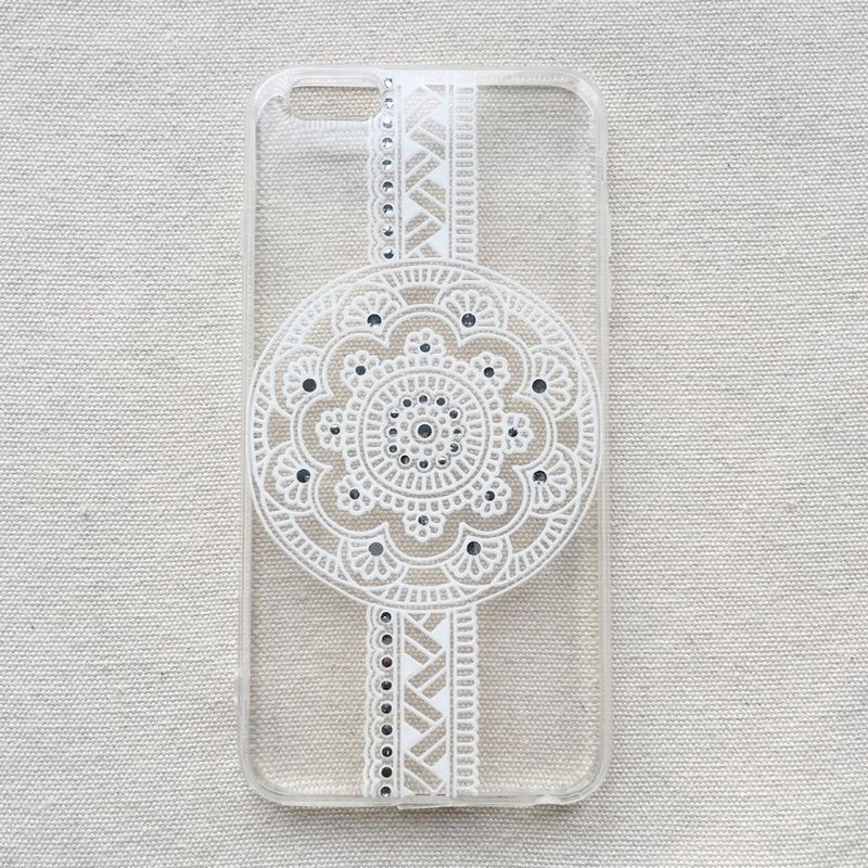 手繪透明手機殼 手機套 白色 iPhone 7 6s Samsung Galaxy Sony LG Case Henna Mandala 漢娜 蔓蒂 曼陀羅 禪繞 民族 印度彩繪 - 手機殼/手機套 - 塑膠 白色