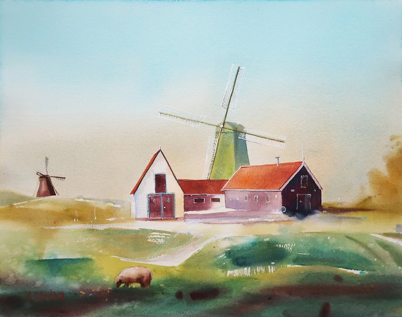 The Netherlands. Watercolor painting on paper - Wall Décor - Paper Multicolor