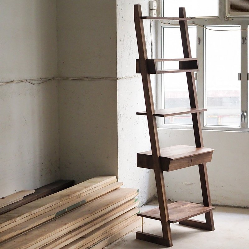 Black Walnut Overhead Display Ladder - Bookshelves - Wood Khaki