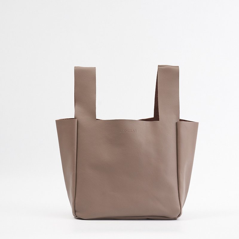 LONGLAI JEKYLL & HYDE MEDIUM TOTE BAG - CHAMPAGNE BEIGE - Handbags & Totes - Genuine Leather Khaki
