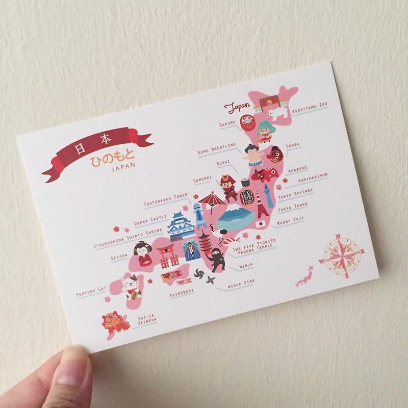 日本旅行-特色 明信片 - 卡片/明信片 - 紙 粉紅色