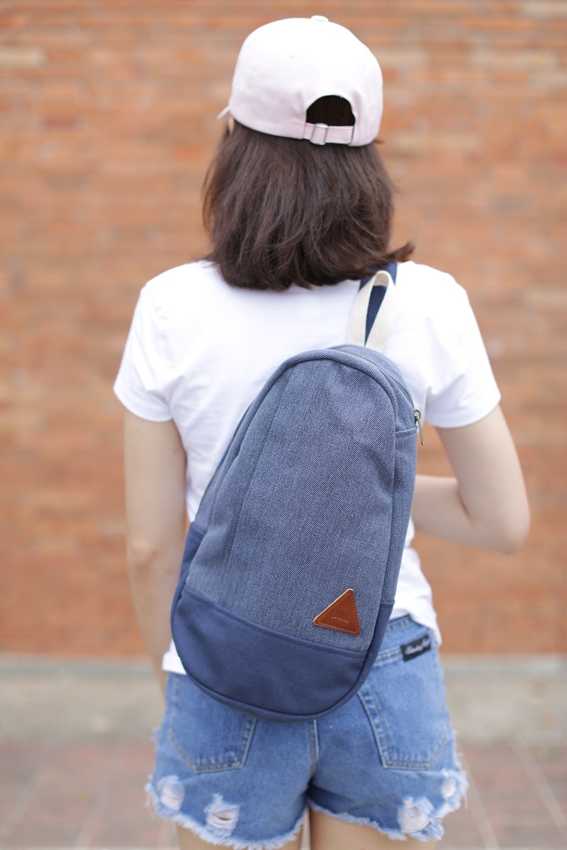 JUN Blue Rustic Canvas Mini Shoulder Bag backpack canvas shoulder bag blue. - 後背包/書包 - 聚酯纖維 藍色