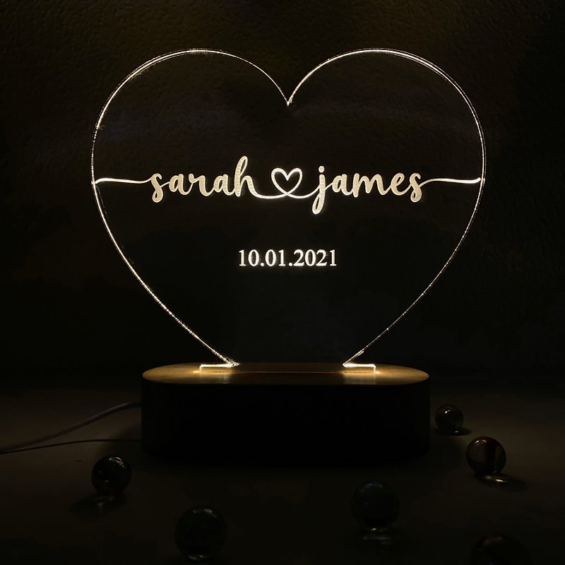 Personalized Heart Night Light Anniversary Gift Custom Valentines Gift for Her - 燈具/燈飾 - 塑膠 