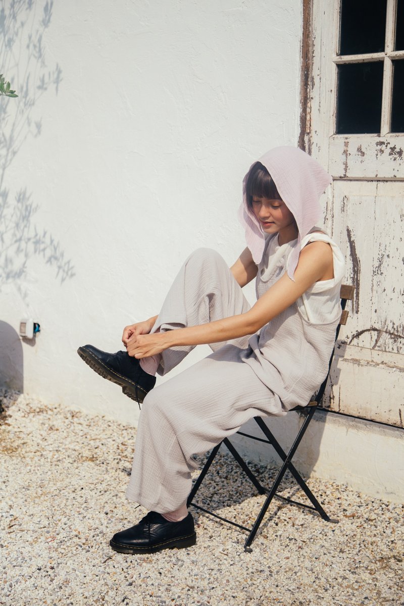 Mulmul Cloudy grey knotted jumpsuit - 吊帶褲/連身褲 - 棉．麻 灰色