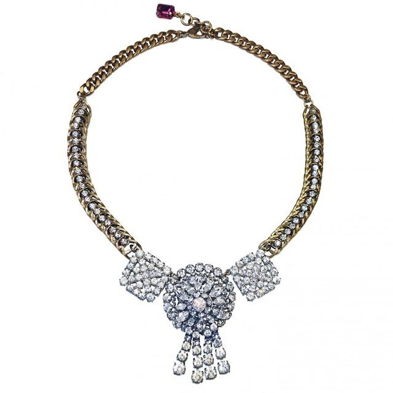 Vintage Renaissance necklace Square & fringe rhinestone statement necklace VRNL 02 - Necklaces - Other Metals Gold