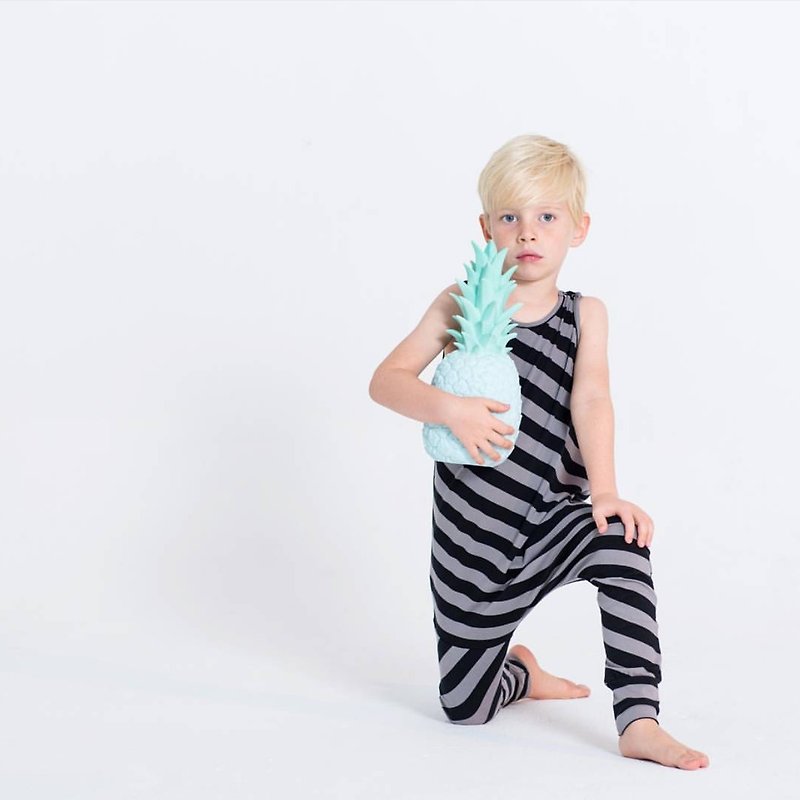 Mói Kids 冰島有機棉童裝連身衣褲 2歲至8歲黑白條紋 - 男/女童長褲/短褲 - 棉．麻 黑色