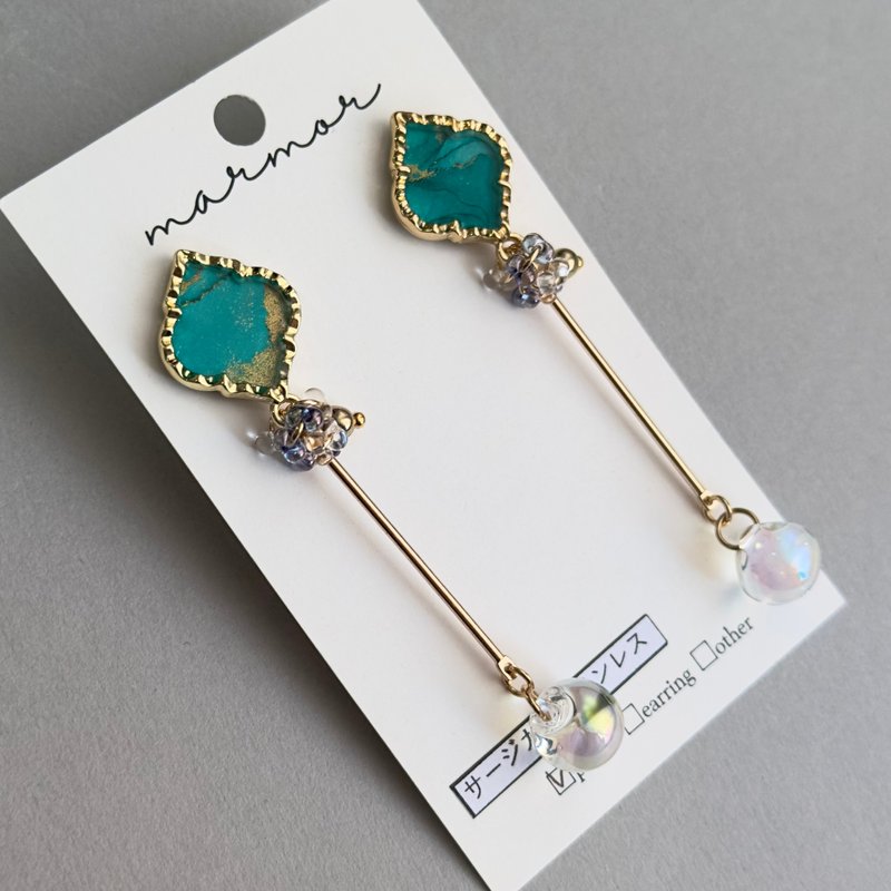 Emerald Green Alcohol Ink Art Earrings with Surgical Stainless Steel Posts - Earrings & Clip-ons - Resin Green