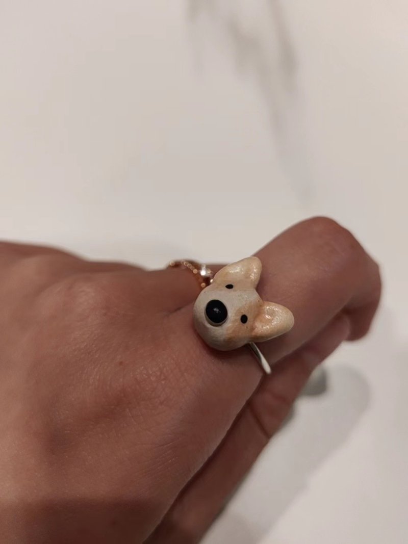 Ceramic handmade cute puppy corgi ring ring can be adjusted in size - General Rings - Pottery Khaki