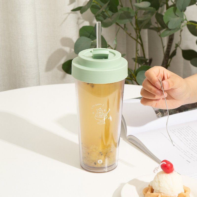 陪伴系列 Ecozen 透明雙層隨行杯 750ml - Sundae Birdie - 水壺/水瓶 - 塑膠 綠色