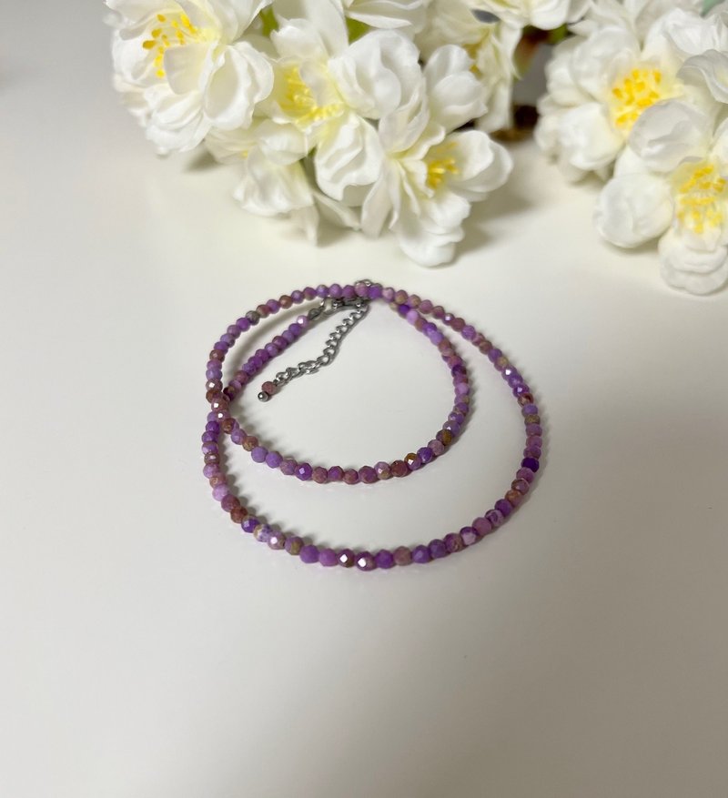 Light Purple Natural Stone Phosphocieder Light Jewelry Necklace - สร้อยคอทรง Collar - วัสดุอื่นๆ สีม่วง