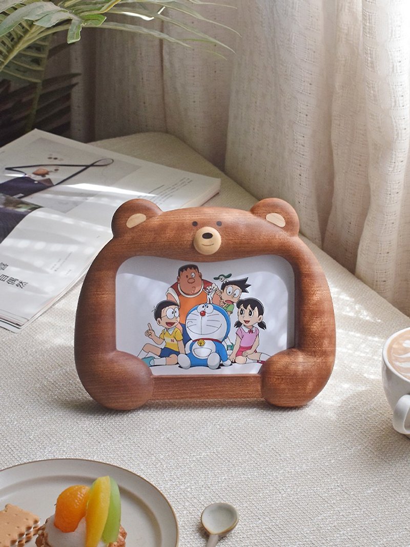 Bear Photo Frame Cute Solid Wood Picture Frame Decoration Ornament Full Moon Birthday Gift Wedding Photo Gift - Items for Display - Wood 