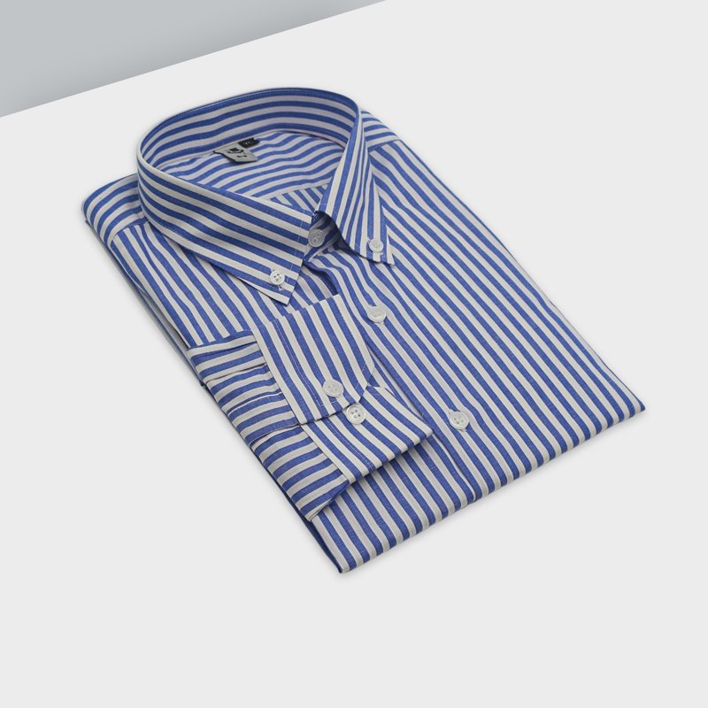 Blue straight stripe shirt-all Amana colleagues in the office wear it - Men's Shirts - Cotton & Hemp Blue