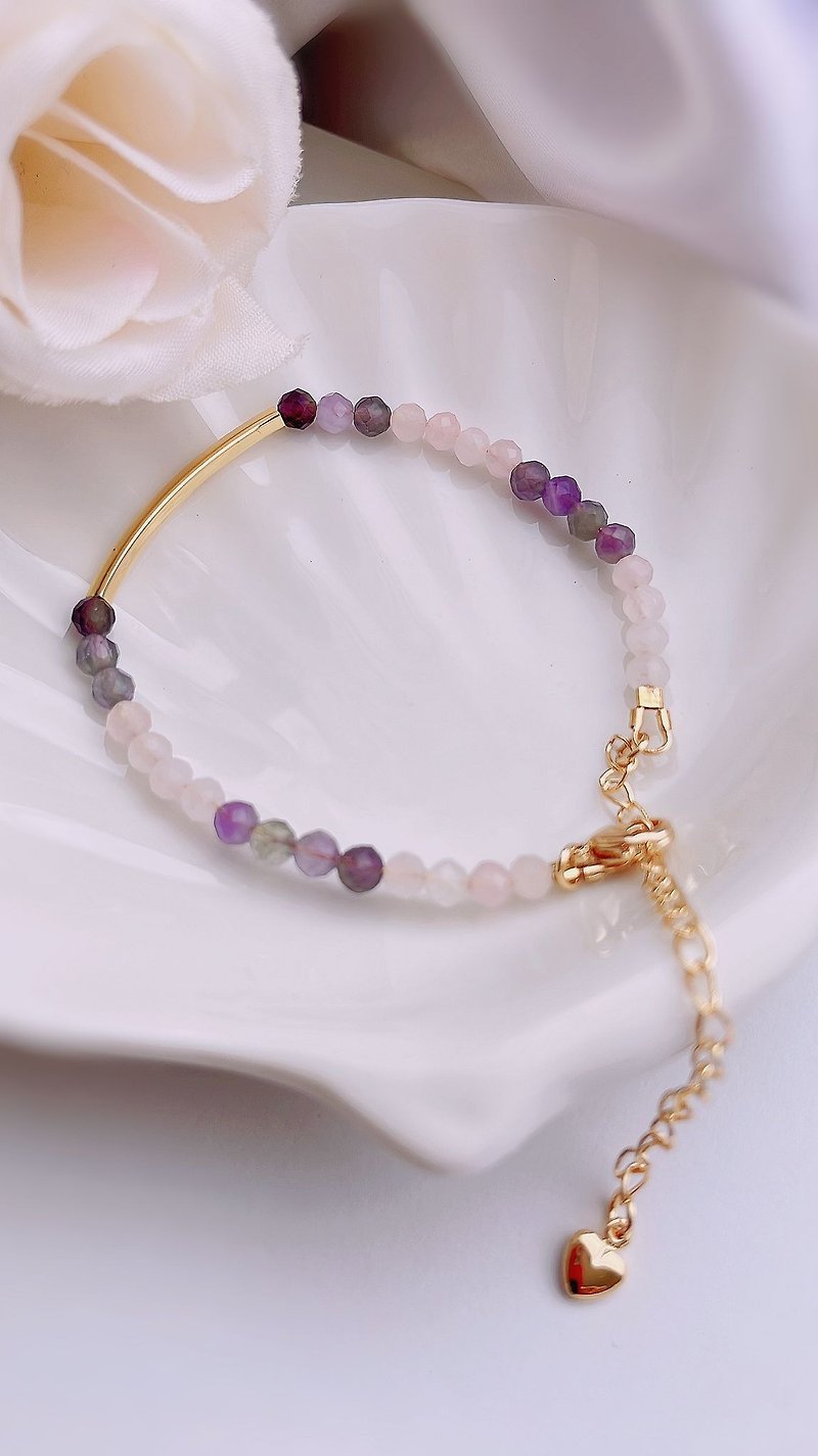 24K Penny Rose Quartz, Amethyst Bracelet | 粉紫水晶手鍊 - Bracelets - Gemstone Gold