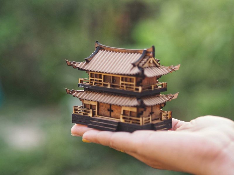 Japanese pavilion model scale model for diorama or home and garden decoration - Items for Display - Wood Brown