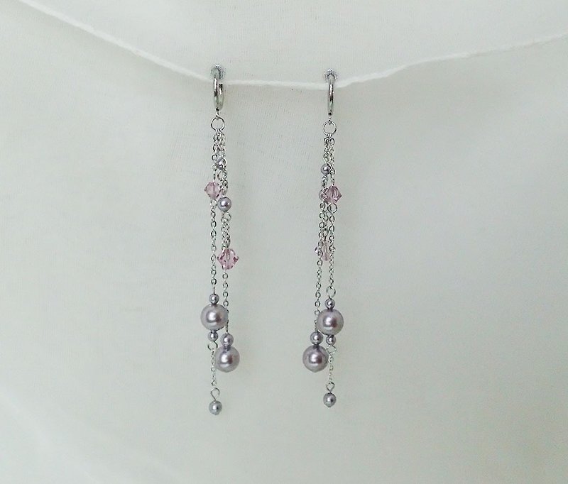 施華洛世奇元素 & 不鏽鋼  耳圈夾 耳環 (一對) - 耳環/耳夾 - 玻璃 紫色