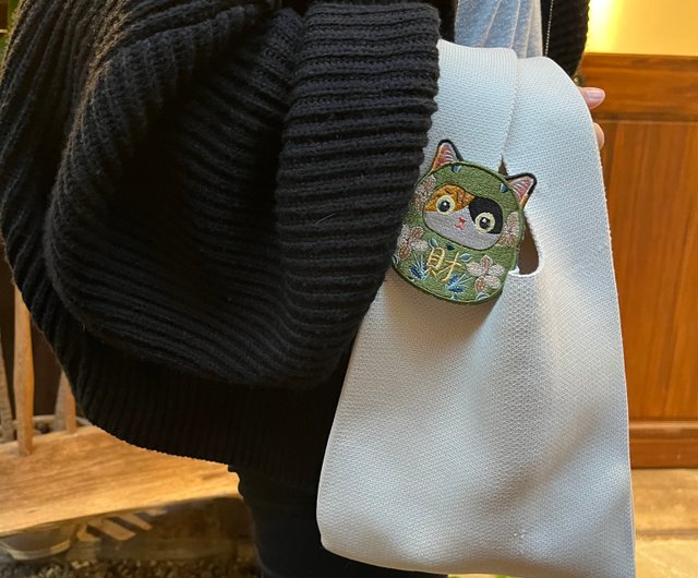 三花刺繍ポータブルミラー/ピン 達磨三花猫招き猫電動刺繍布