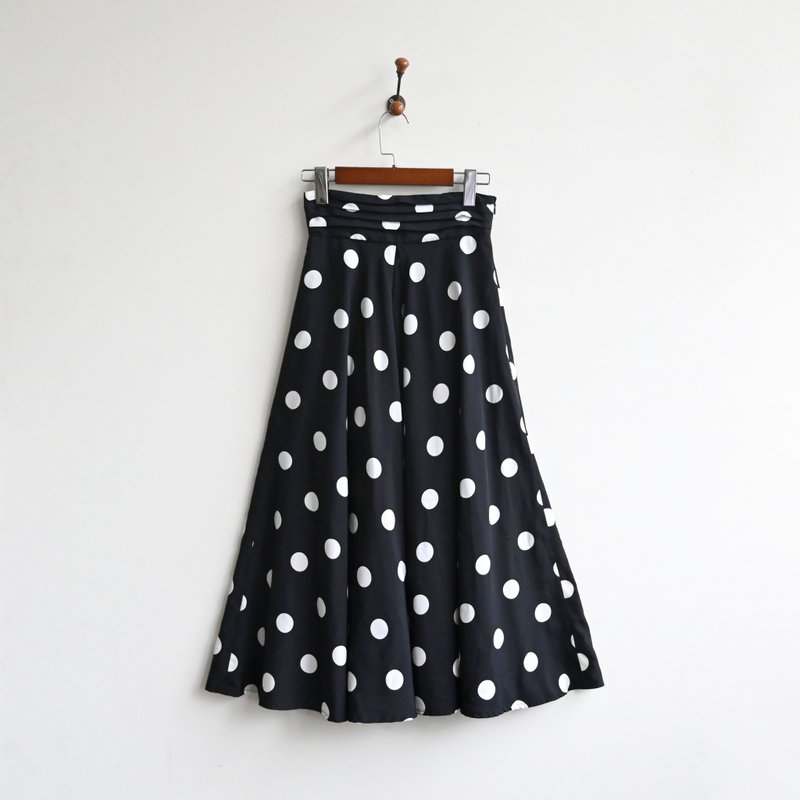 [Egg Plant Vintage] Poco Ball Print High Waist Vintage Skirt - กระโปรง - ไฟเบอร์อื่นๆ สีดำ