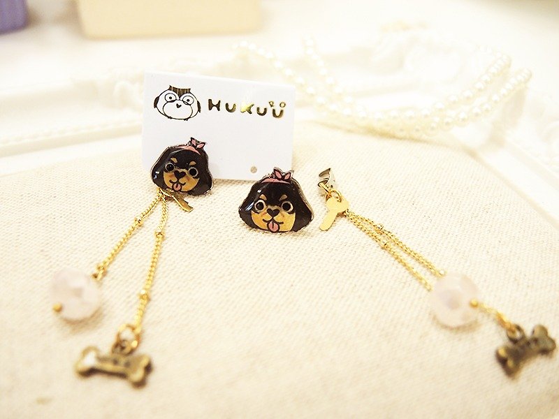 §HUKUROU§ puppy tassel key bones earrings (puppy) - Earrings & Clip-ons - Plastic 