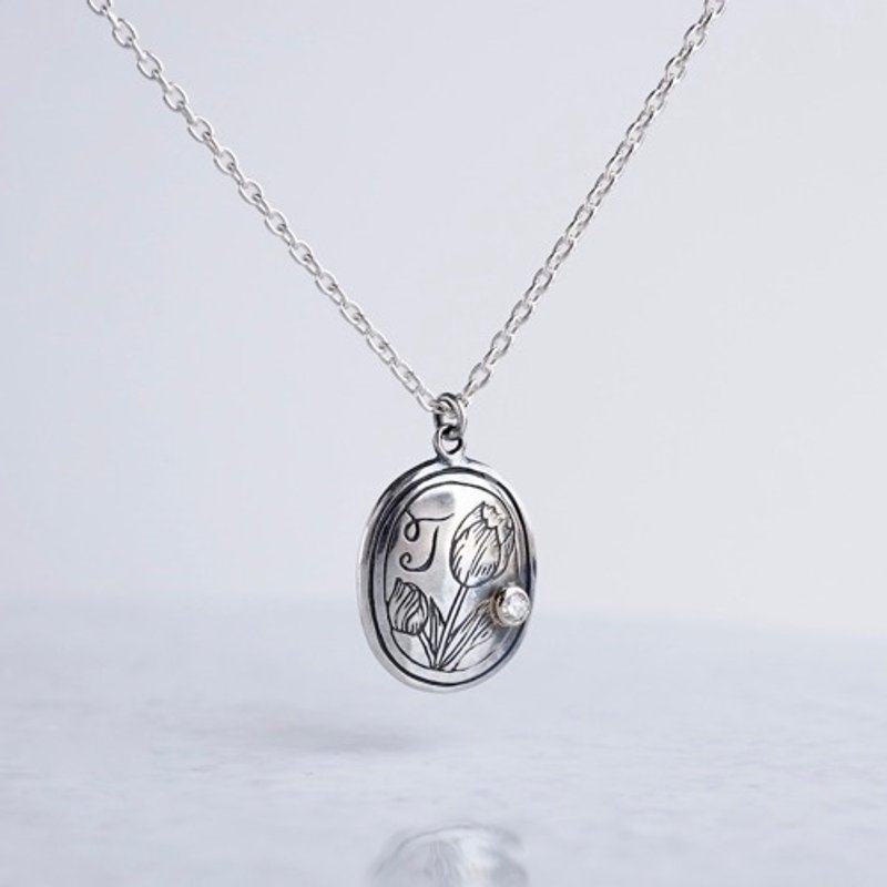 [T] Initial pendant [P050SV] - สร้อยคอ - เครื่องเพชรพลอย 