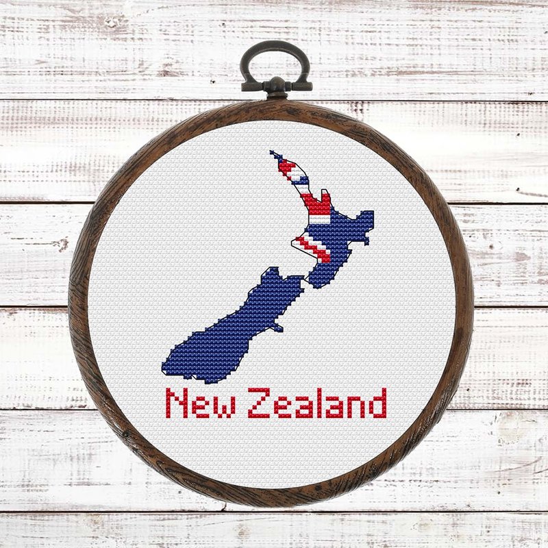 New Zealand map Cross Stitch pattern modern, Oceania easy Xstitch chart PDF - 手工藝教學/工具書 - 其他材質 