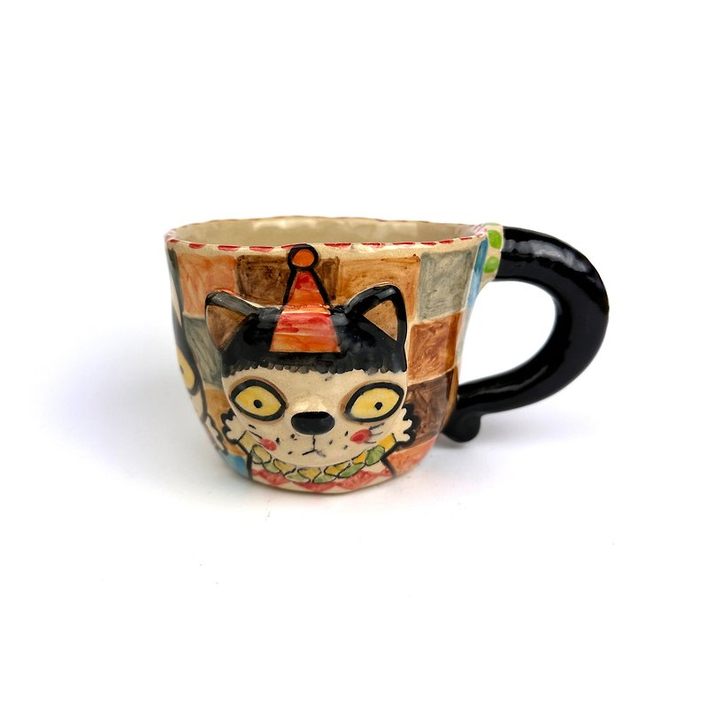 Nice Little Clay Handmade Large Mug Cute Cat 0103-73 - แก้วมัค/แก้วกาแฟ - ดินเผา ขาว