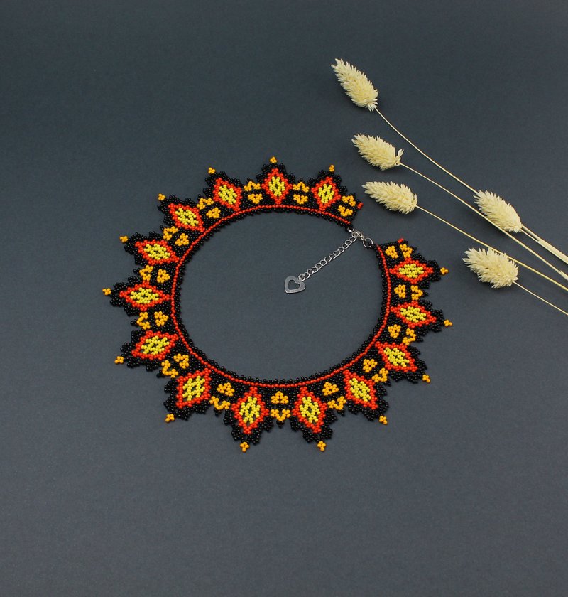 Black and  red beaded necklace - 項鍊 - 玻璃 紅色