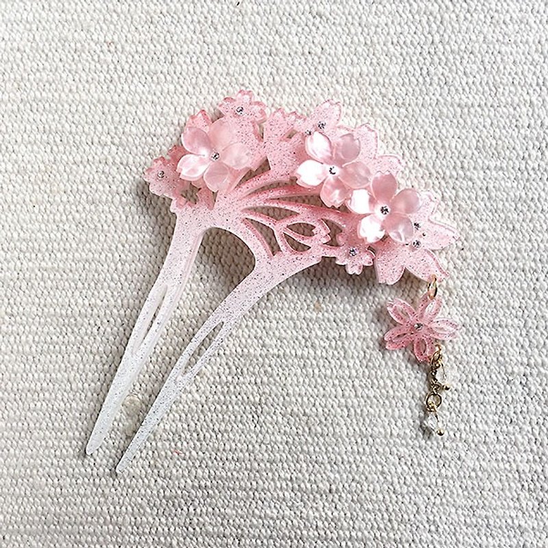 Cherry Blossom, Hair Bun, Hair Clip - Pink Silver - Hair Accessories - Acrylic Pink