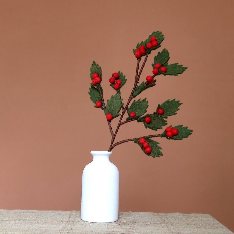 羊毛フェルトの生け花植物・クリスマスヒイラギ - 観葉植物 - ウール 多色