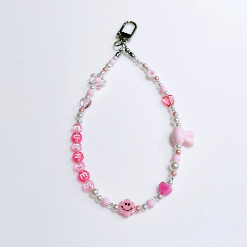 兔子串珠手機鍊 / 客製化字母 - 手機掛繩/背帶 - 塑膠 粉紅色