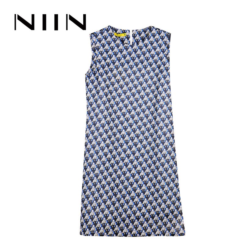 【未來感休閒風】藍白拼接無袖連衣裙 - 洋裝/連身裙 - 聚酯纖維 藍色