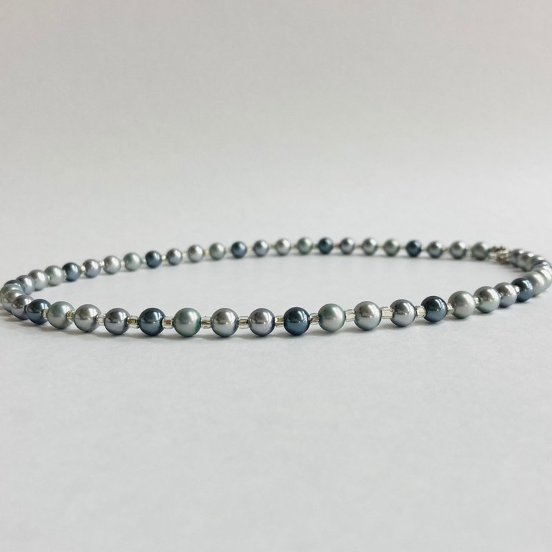 ガラスパールmixカラーネックレス/ビーズ入/6mm約42cm+5cm/ブルーmix/made in japan - 項鍊 - 玻璃 多色