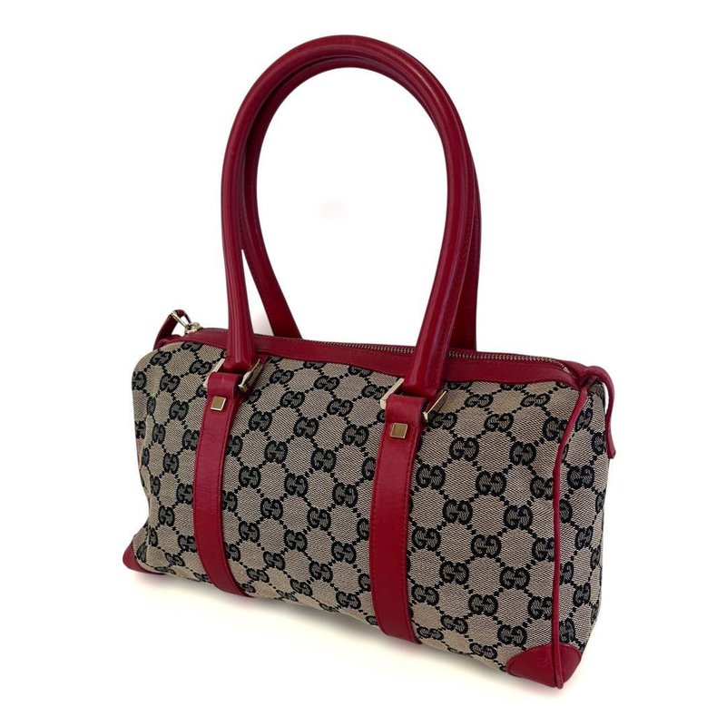 本物 GUCCI グッチ ミニボストンバッグ ハンドバッグ GGキャンバス レザー ベージュ ネイビー レッド 000 0851 中古 - 手提包/手提袋 - 其他材質 