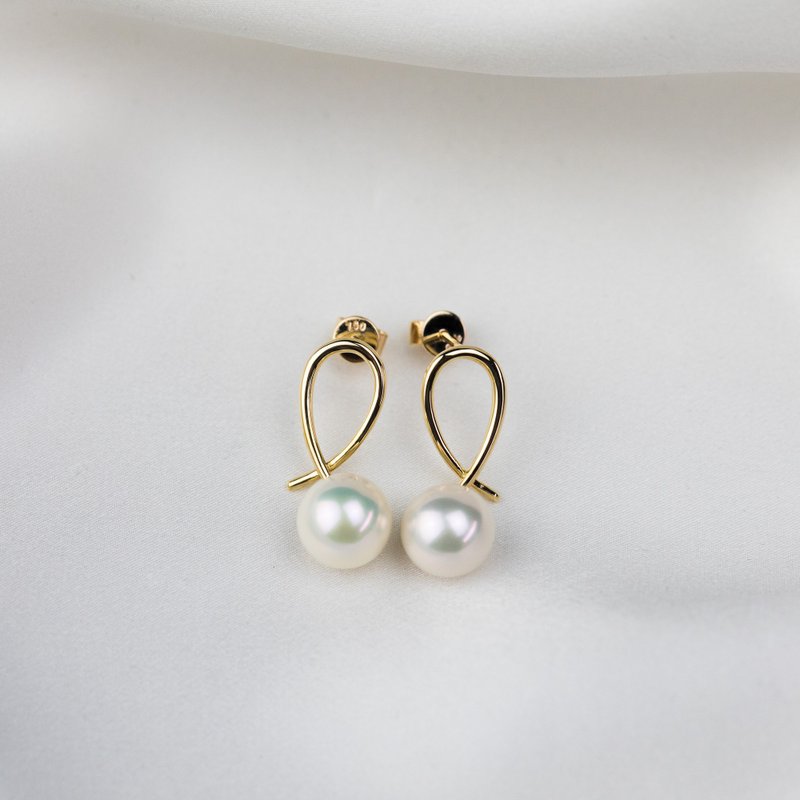 18k Solid Gold Akoya Pearl Stud Earring, Natural Pearl Jewelry, E033 - ต่างหู - ไข่มุก ขาว