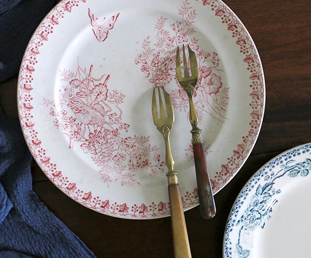 フランス アンティーク ディナープレート 花と蝶 french vintage plate / 花と蝶の深皿プレート | VIRON antique