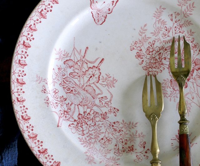 フランス アンティーク ディナープレート 花と蝶 french vintage plate / 花と蝶の深皿プレート | VIRON antique