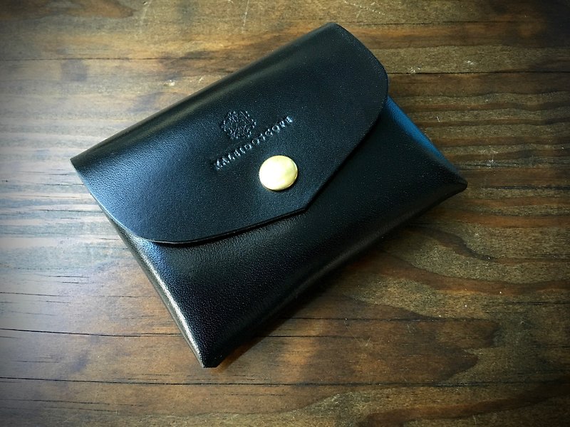Tochigi leather compact wallet series-envelope black - กระเป๋าสตางค์ - หนังแท้ สีดำ